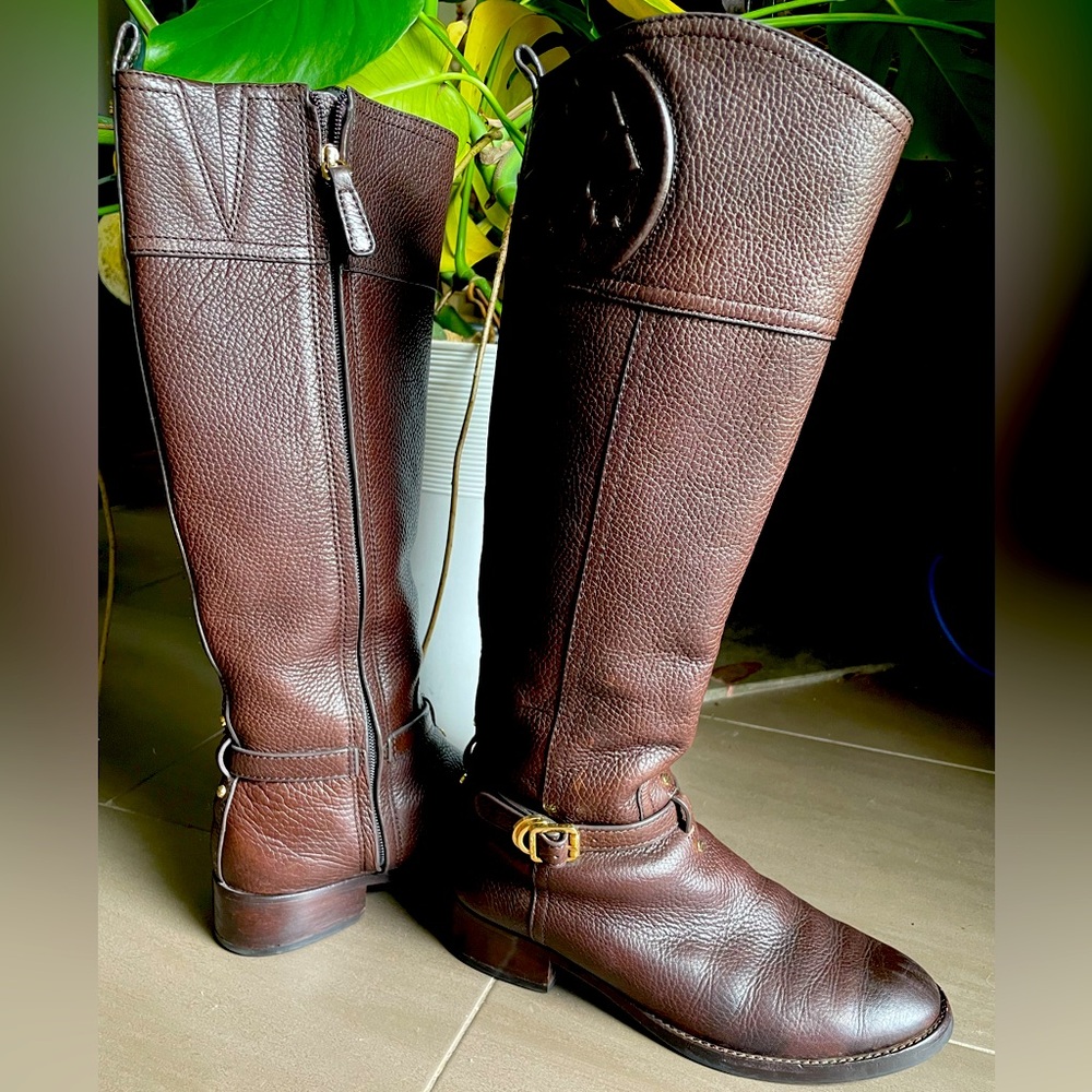 Tory Burch Brown Leather Knee-High Riding Boots